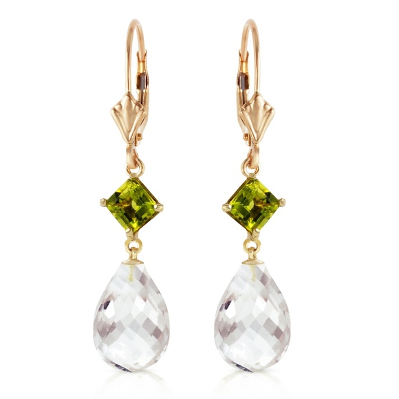 GOLD LEVER BACK EARRING WITH PERIDOT & WHITE TOPAZ - Picture 2 of 5